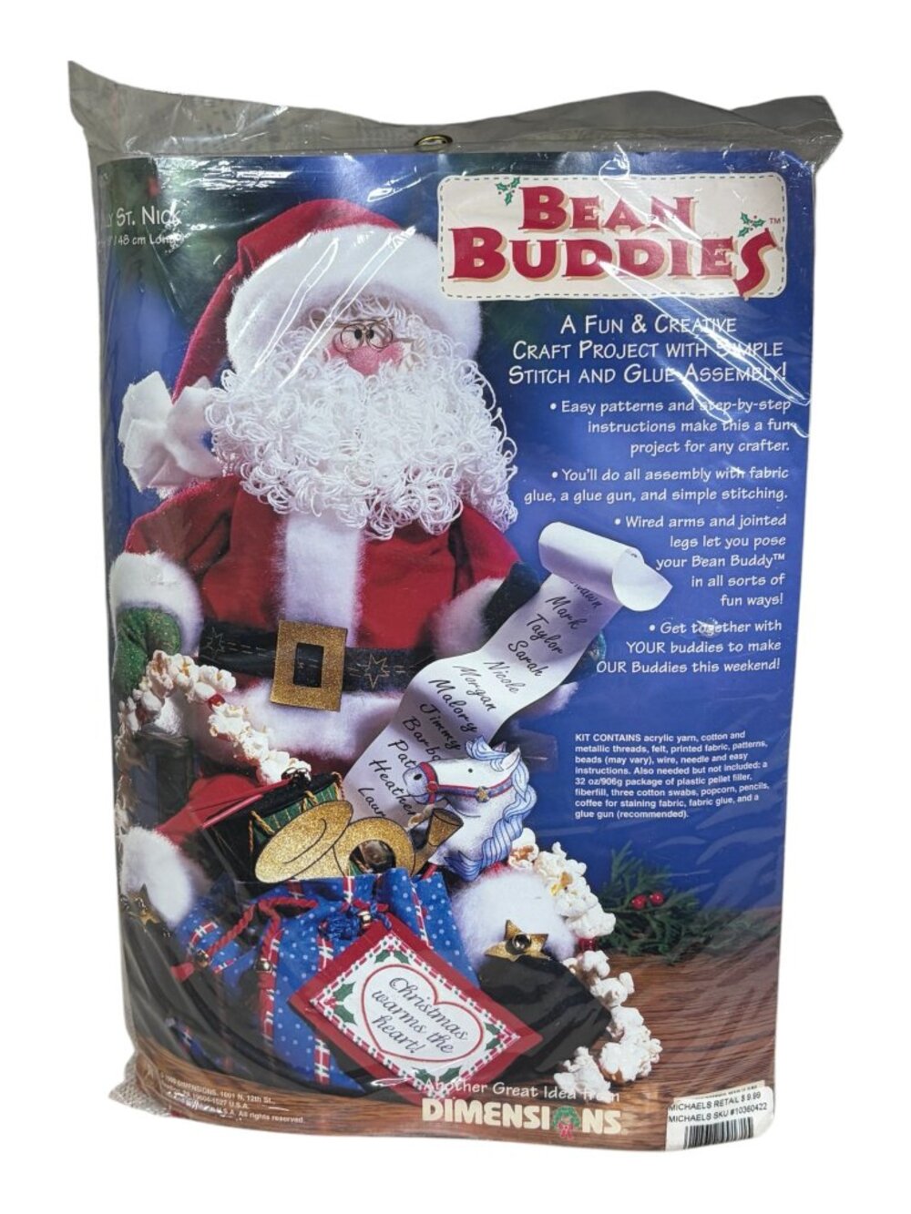 Dimensions Jolly St. Nick 62173 Bean Buddies Kit NOS 1999